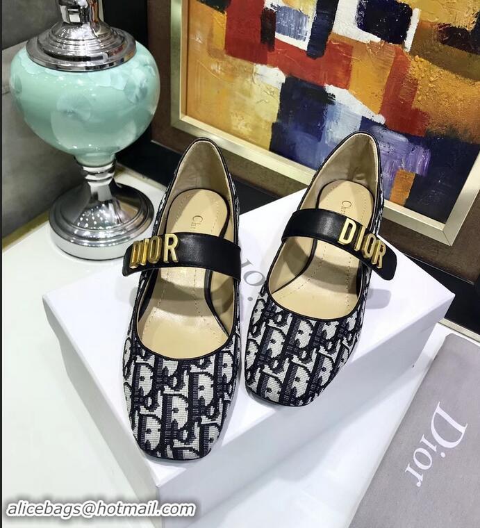 Dior Heel 3cm Baby-D Ballet Pumps Obliuqe Jacquard Canvas CD2018 Black 2019