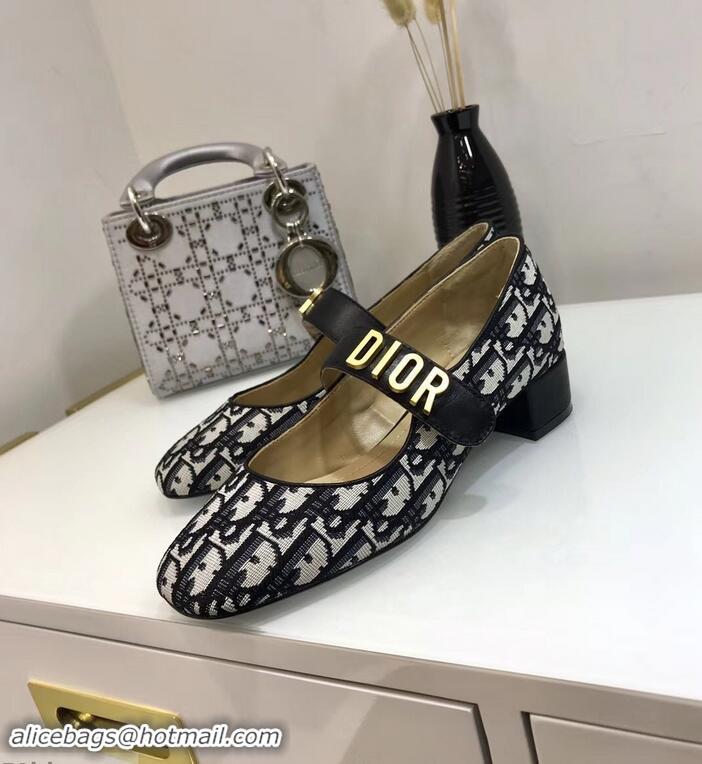 Dior Heel 3cm Baby-D Ballet Pumps Obliuqe Jacquard Canvas CD2018 Black 2019