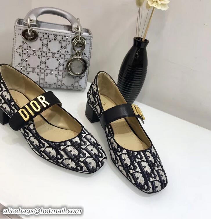 Dior Heel 3cm Baby-D Ballet Pumps Obliuqe Jacquard Canvas CD2018 Black 2019