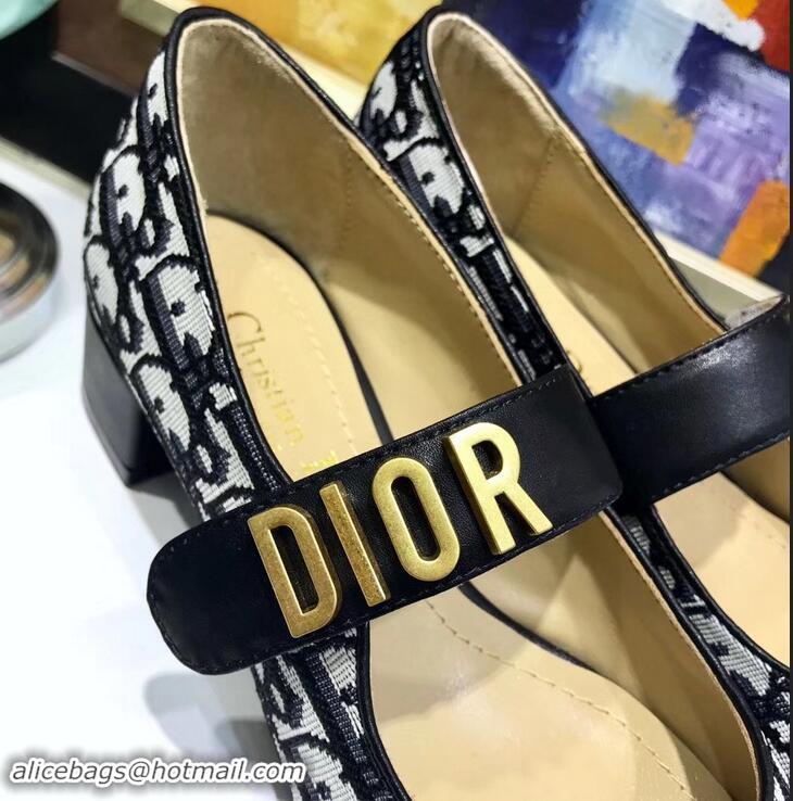 Dior Heel 3cm Baby-D Ballet Pumps Obliuqe Jacquard Canvas CD2018 Black 2019