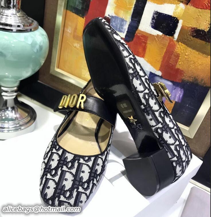 Dior Heel 3cm Baby-D Ballet Pumps Obliuqe Jacquard Canvas CD2018 Black 2019