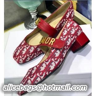 Discount Dior Heel 3cm Baby-D Ballet Pumps Obliuqe Jacquard Canvas CD2018 Red 2019