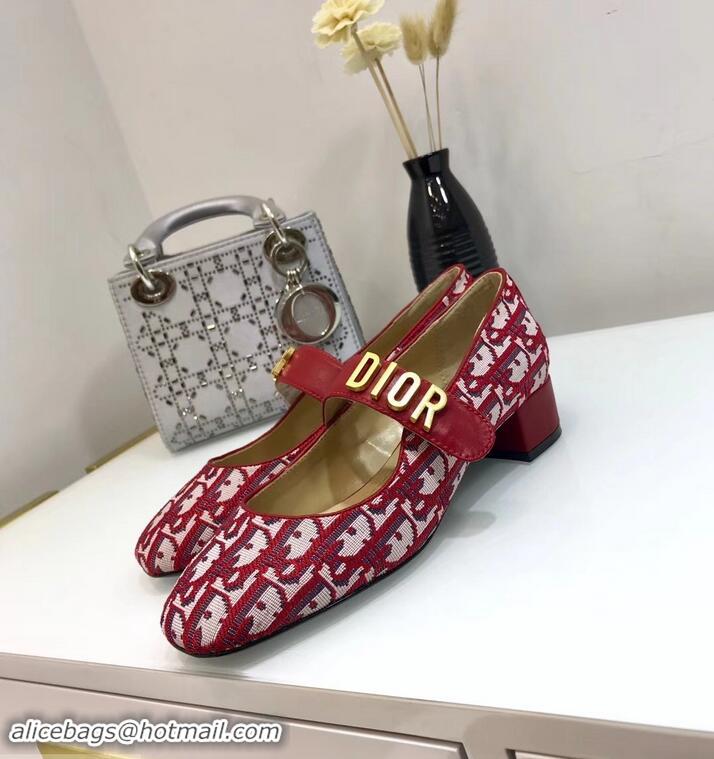 Discount Dior Heel 3cm Baby-D Ballet Pumps Obliuqe Jacquard Canvas CD2018 Red 2019