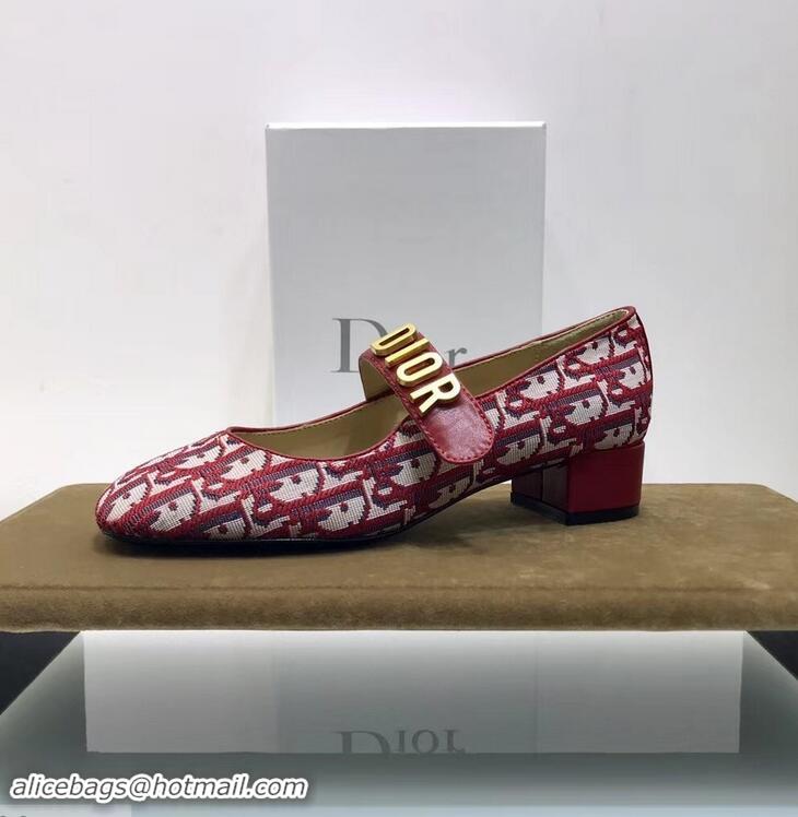 Discount Dior Heel 3cm Baby-D Ballet Pumps Obliuqe Jacquard Canvas CD2018 Red 2019