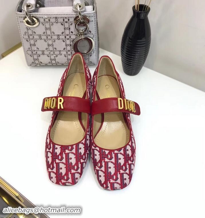 Discount Dior Heel 3cm Baby-D Ballet Pumps Obliuqe Jacquard Canvas CD2018 Red 2019