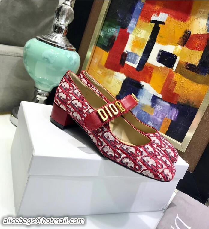 Discount Dior Heel 3cm Baby-D Ballet Pumps Obliuqe Jacquard Canvas CD2018 Red 2019