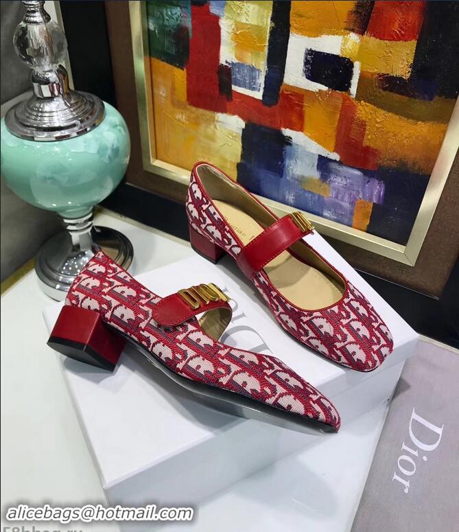 Discount Dior Heel 3cm Baby-D Ballet Pumps Obliuqe Jacquard Canvas CD2018 Red 2019