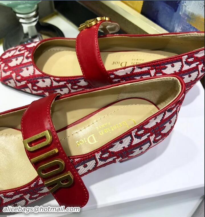 Discount Dior Heel 3cm Baby-D Ballet Pumps Obliuqe Jacquard Canvas CD2018 Red 2019