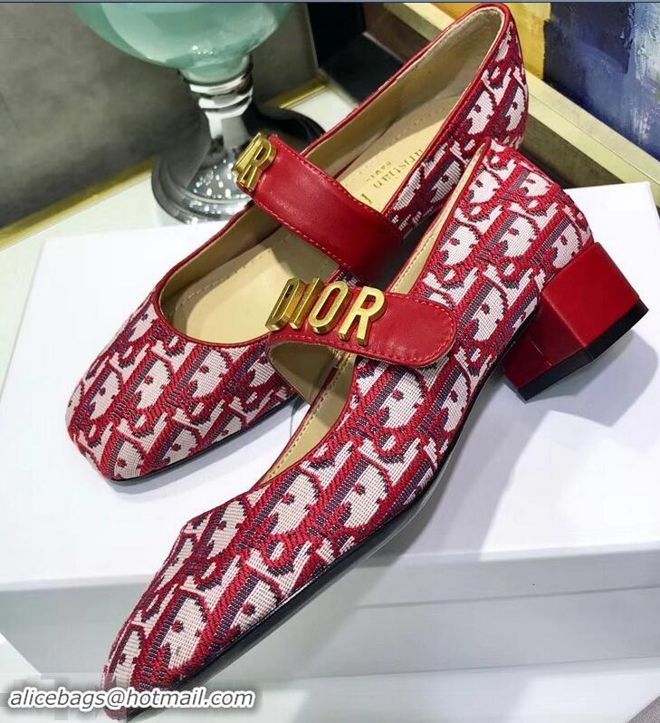 Discount Dior Heel 3cm Baby-D Ballet Pumps Obliuqe Jacquard Canvas CD2018 Red 2019