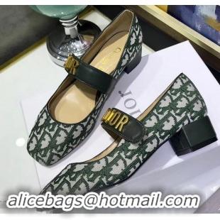 Hot Style Dior Heel 3cm Baby-D Ballet Pumps Obliuqe Jacquard Canvas CD2018 Green 2019