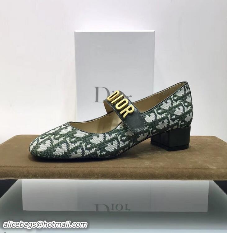 Hot Style Dior Heel 3cm Baby-D Ballet Pumps Obliuqe Jacquard Canvas CD2018 Green 2019