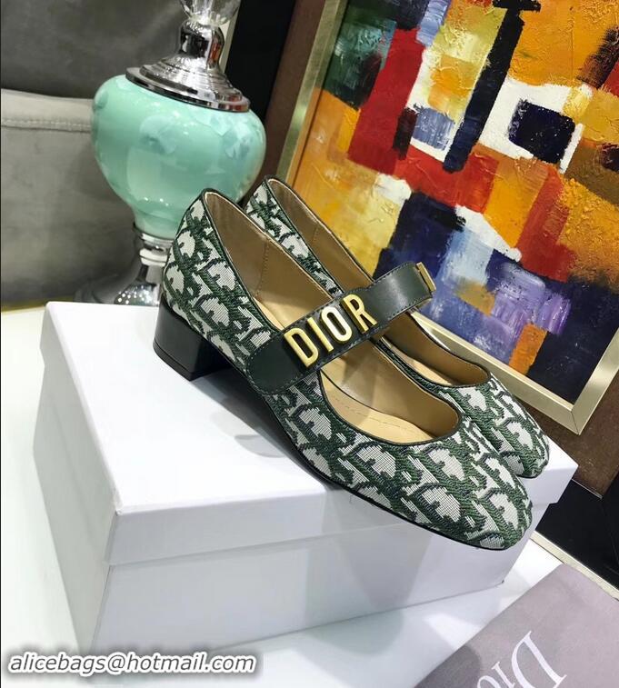 Hot Style Dior Heel 3cm Baby-D Ballet Pumps Obliuqe Jacquard Canvas CD2018 Green 2019