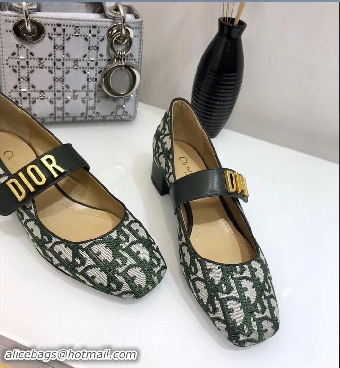 Hot Style Dior Heel 3cm Baby-D Ballet Pumps Obliuqe Jacquard Canvas CD2018 Green 2019