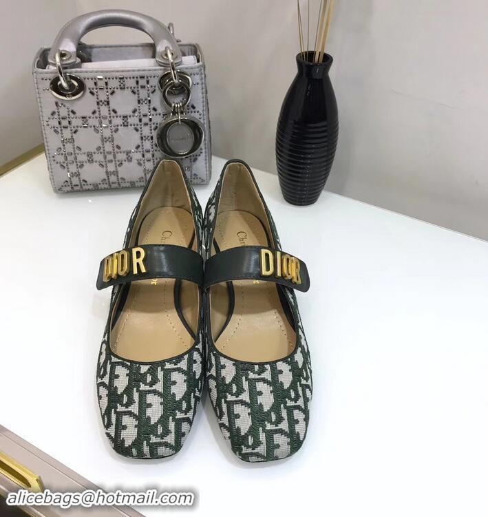 Hot Style Dior Heel 3cm Baby-D Ballet Pumps Obliuqe Jacquard Canvas CD2018 Green 2019