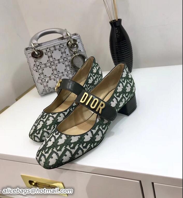 Hot Style Dior Heel 3cm Baby-D Ballet Pumps Obliuqe Jacquard Canvas CD2018 Green 2019