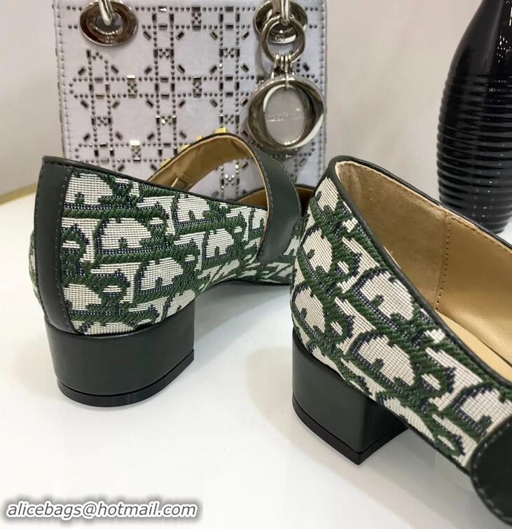 Hot Style Dior Heel 3cm Baby-D Ballet Pumps Obliuqe Jacquard Canvas CD2018 Green 2019