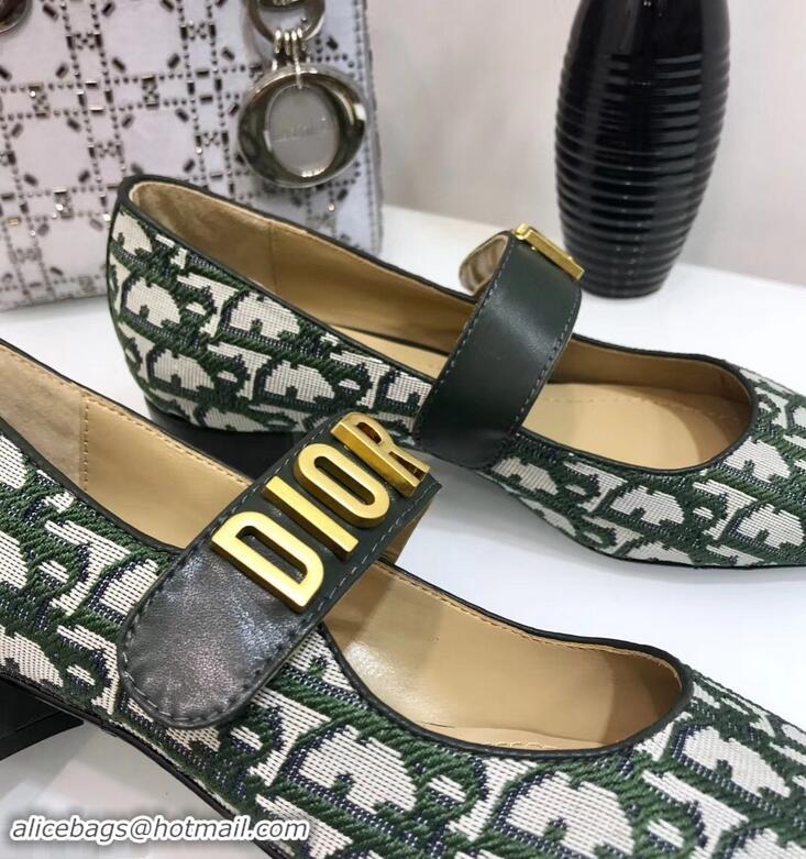 Hot Style Dior Heel 3cm Baby-D Ballet Pumps Obliuqe Jacquard Canvas CD2018 Green 2019