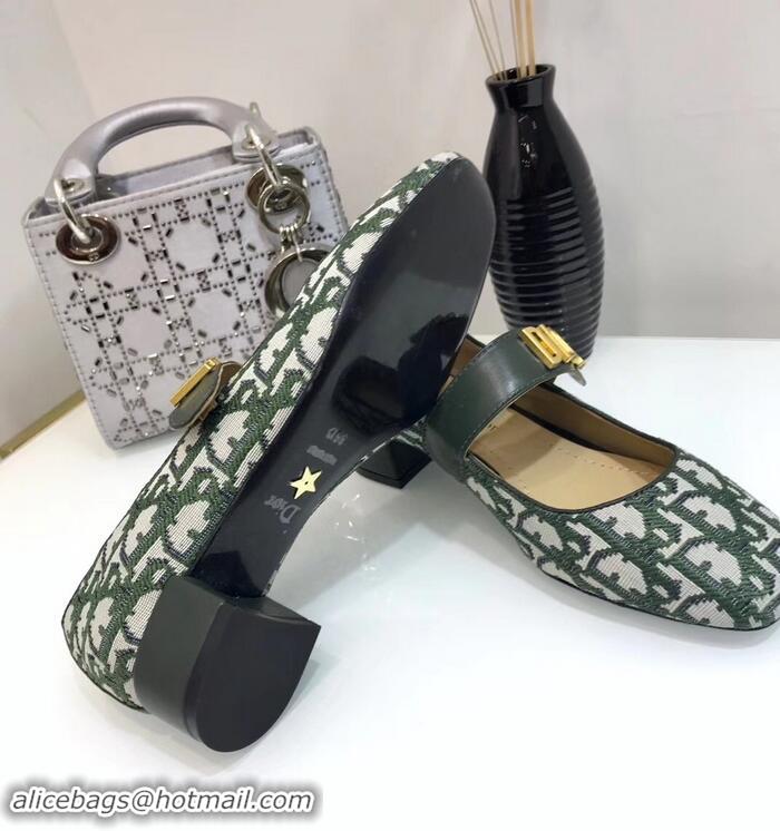 Hot Style Dior Heel 3cm Baby-D Ballet Pumps Obliuqe Jacquard Canvas CD2018 Green 2019