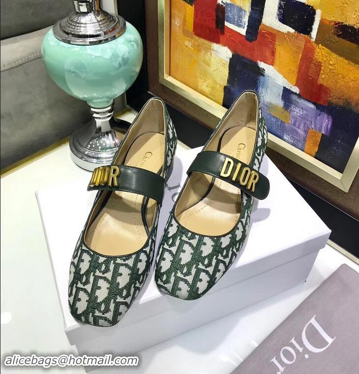 Hot Style Dior Heel 3cm Baby-D Ballet Pumps Obliuqe Jacquard Canvas CD2018 Green 2019