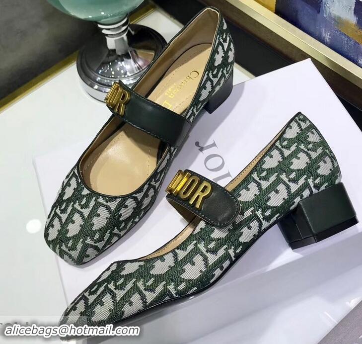 Hot Style Dior Heel 3cm Baby-D Ballet Pumps Obliuqe Jacquard Canvas CD2018 Green 2019