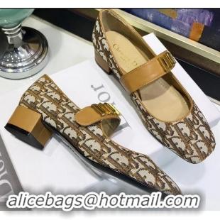 Imitation Dior Heel 3cm Baby-D Ballet Pumps Obliuqe Jacquard Canvas CD2018 Brown 2019