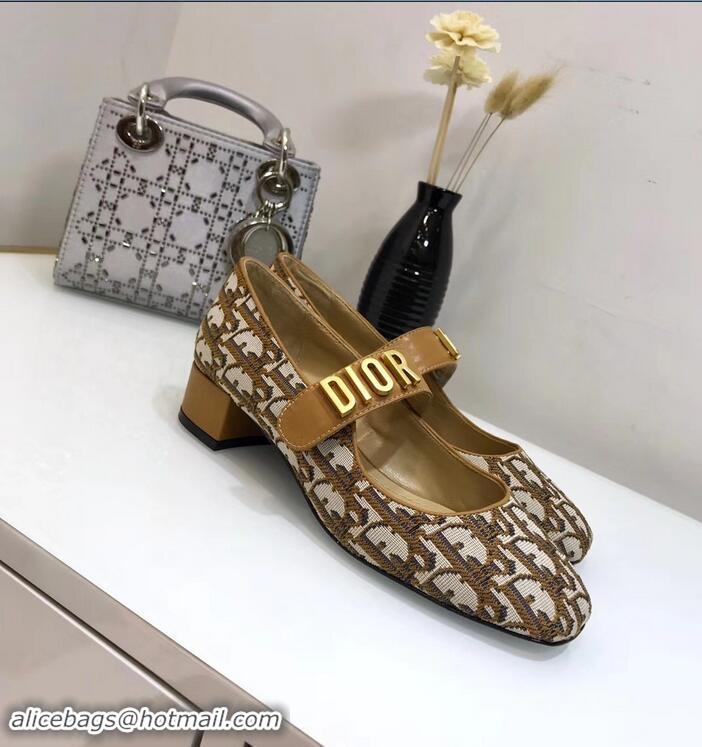 Imitation Dior Heel 3cm Baby-D Ballet Pumps Obliuqe Jacquard Canvas CD2018 Brown 2019