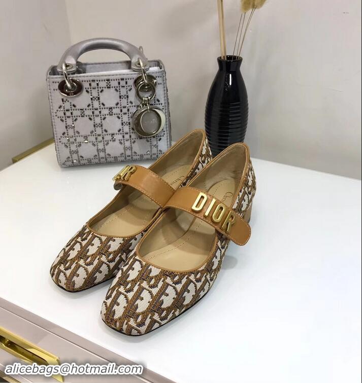 Imitation Dior Heel 3cm Baby-D Ballet Pumps Obliuqe Jacquard Canvas CD2018 Brown 2019