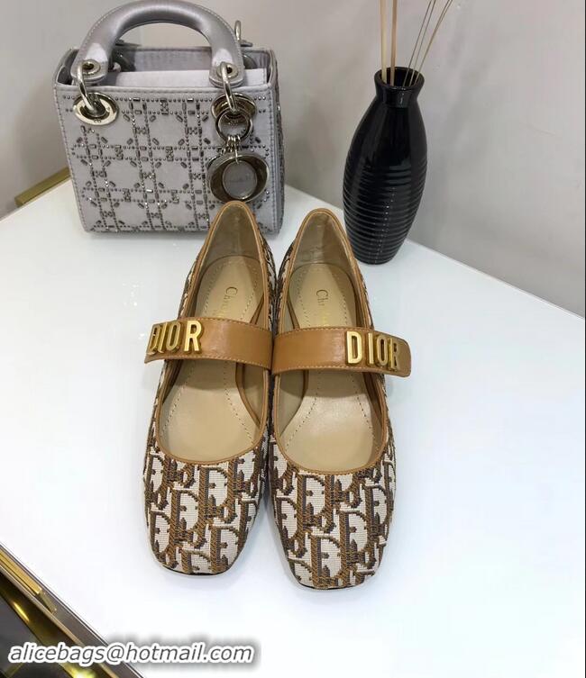 Imitation Dior Heel 3cm Baby-D Ballet Pumps Obliuqe Jacquard Canvas CD2018 Brown 2019