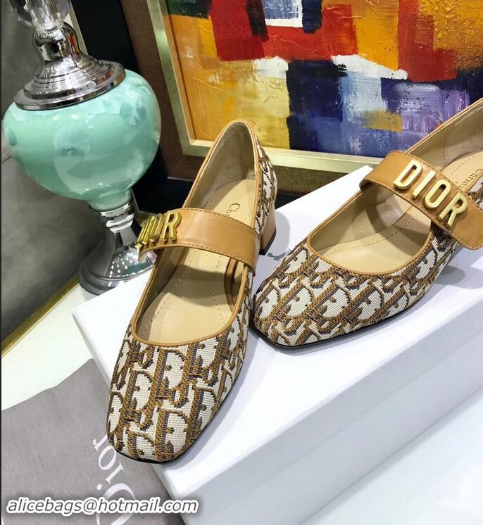 Imitation Dior Heel 3cm Baby-D Ballet Pumps Obliuqe Jacquard Canvas CD2018 Brown 2019