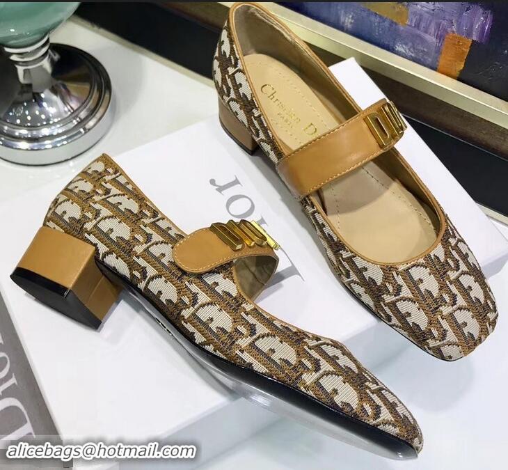 Imitation Dior Heel 3cm Baby-D Ballet Pumps Obliuqe Jacquard Canvas CD2018 Brown 2019