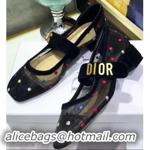 Low Price Dior Heel 3cm Baby-D Ballet Pumps Multi-colored Polka Dots CD2015 Black Tulle 2019