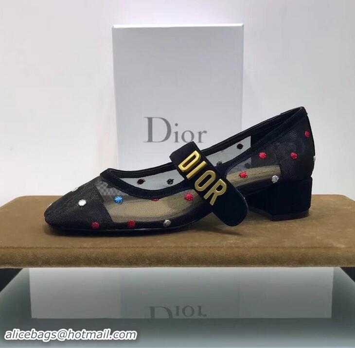 Low Price Dior Heel 3cm Baby-D Ballet Pumps Multi-colored Polka Dots CD2015 Black Tulle 2019