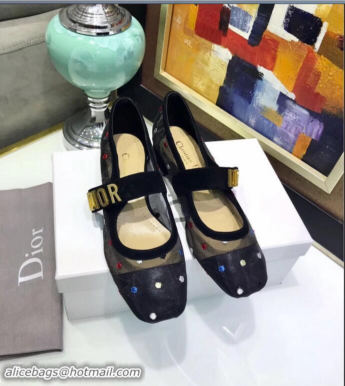 Low Price Dior Heel 3cm Baby-D Ballet Pumps Multi-colored Polka Dots CD2015 Black Tulle 2019