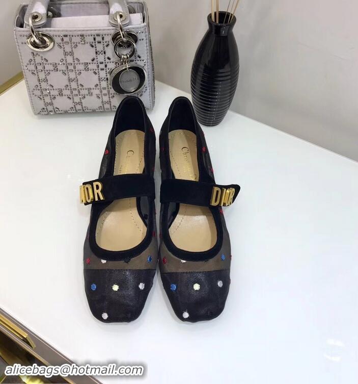 Low Price Dior Heel 3cm Baby-D Ballet Pumps Multi-colored Polka Dots CD2015 Black Tulle 2019