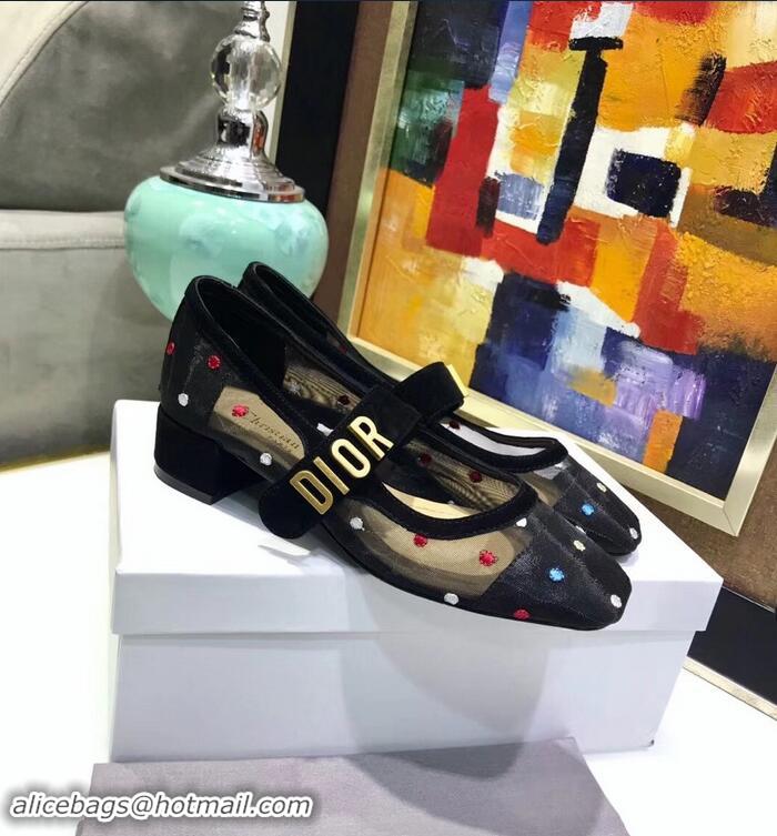 Low Price Dior Heel 3cm Baby-D Ballet Pumps Multi-colored Polka Dots CD2015 Black Tulle 2019