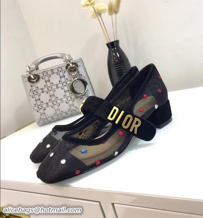 Low Price Dior Heel 3cm Baby-D Ballet Pumps Multi-colored Polka Dots CD2015 Black Tulle 2019