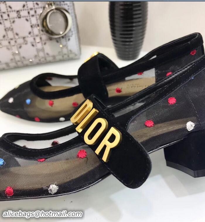 Low Price Dior Heel 3cm Baby-D Ballet Pumps Multi-colored Polka Dots CD2015 Black Tulle 2019