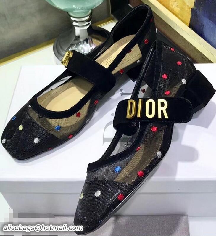 Low Price Dior Heel 3cm Baby-D Ballet Pumps Multi-colored Polka Dots CD2015 Black Tulle 2019