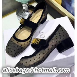 Imitation Dior Heel 3cm Baby-D Ballet Pumps Silver Dotted Swiss CD2001 Black Tulle 2019