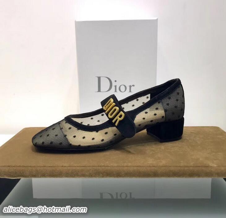 Imitation Dior Heel 3cm Baby-D Ballet Pumps Silver Dotted Swiss CD2001 Black Tulle 2019