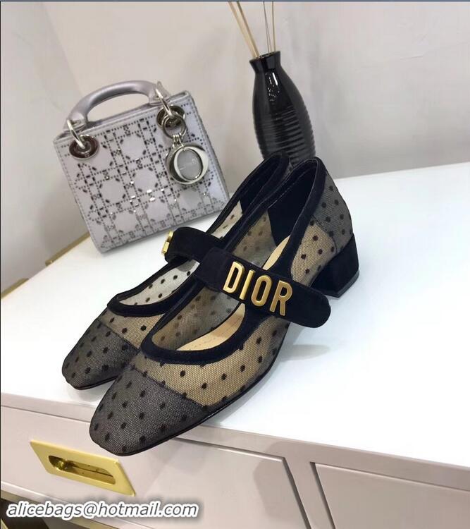 Imitation Dior Heel 3cm Baby-D Ballet Pumps Silver Dotted Swiss CD2001 Black Tulle 2019