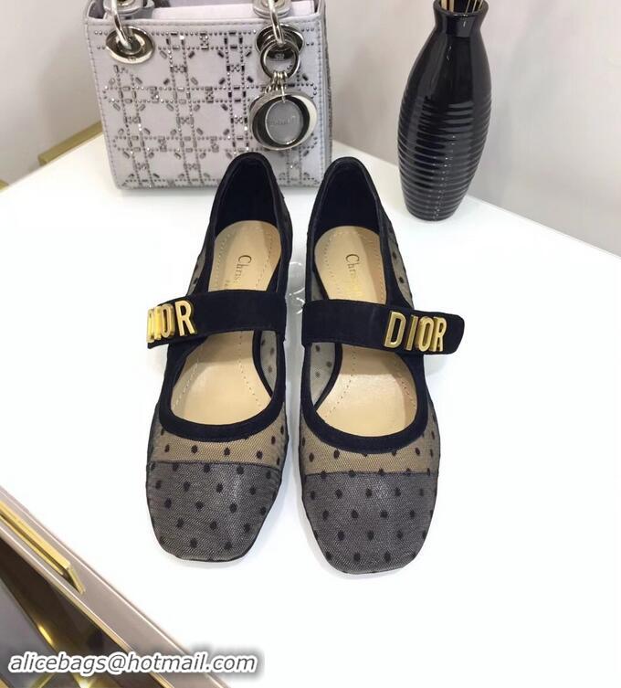 Imitation Dior Heel 3cm Baby-D Ballet Pumps Silver Dotted Swiss CD2001 Black Tulle 2019