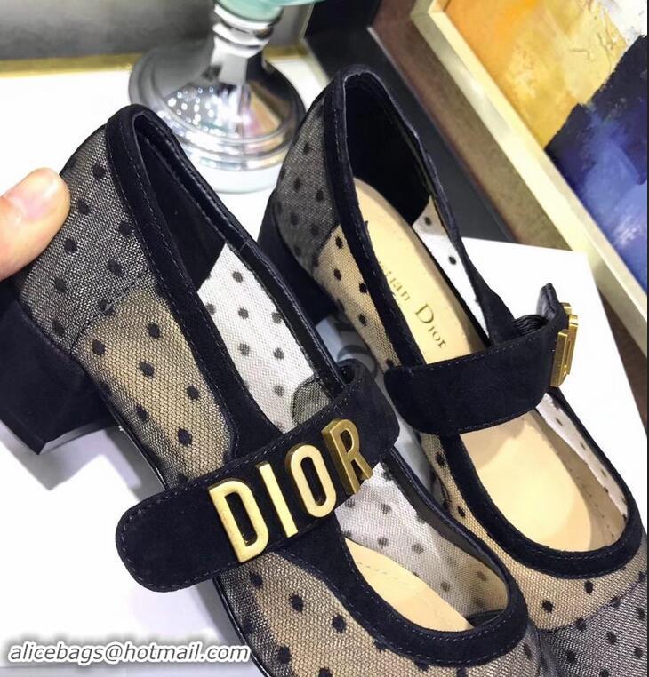 Imitation Dior Heel 3cm Baby-D Ballet Pumps Silver Dotted Swiss CD2001 Black Tulle 2019