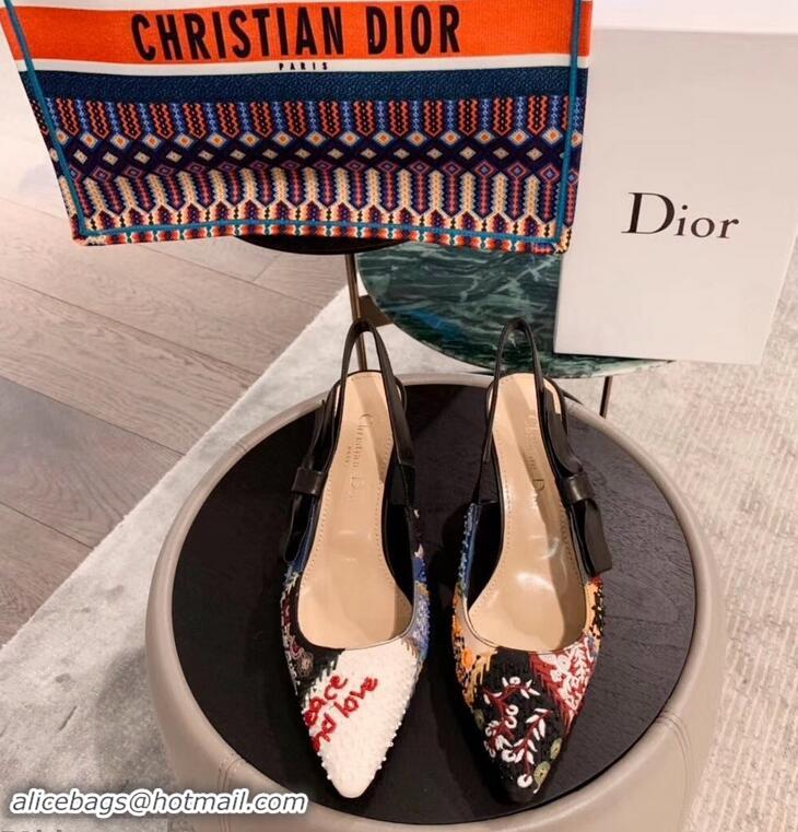 Imitation Dior Heel 6.5cm Embroidered Slingback Pumps High-Heeled Shoe CD1314 2019