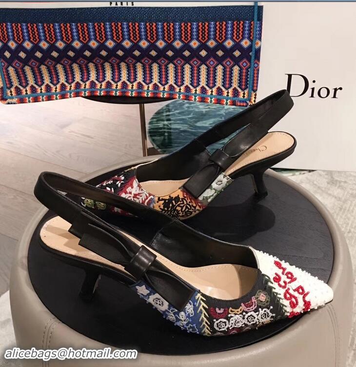 Imitation Dior Heel 6.5cm Embroidered Slingback Pumps High-Heeled Shoe CD1314 2019