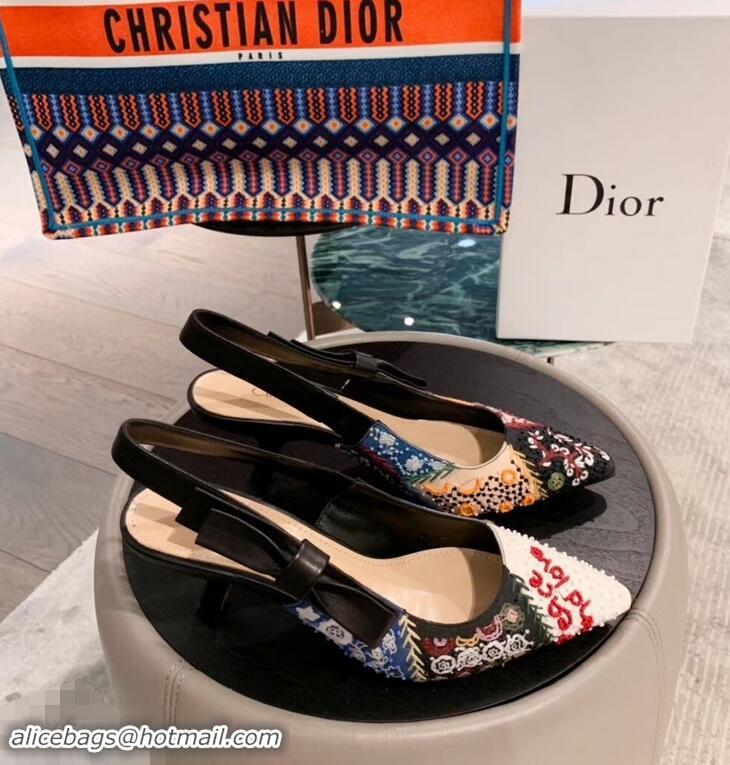 Imitation Dior Heel 6.5cm Embroidered Slingback Pumps High-Heeled Shoe CD1314 2019