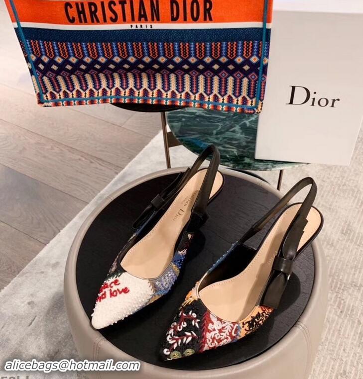 Imitation Dior Heel 6.5cm Embroidered Slingback Pumps High-Heeled Shoe CD1314 2019