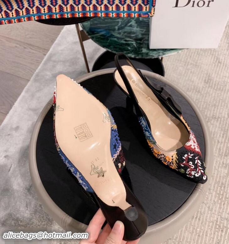 Imitation Dior Heel 6.5cm Embroidered Slingback Pumps High-Heeled Shoe CD1314 2019