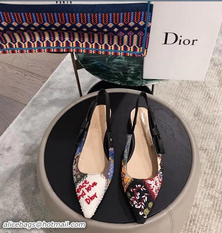 Classic Women Dior Embroidered Slingback Ballet Flat Pumps Shoe CD1315 2019