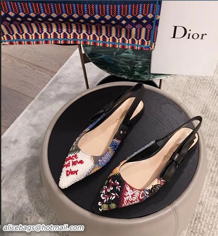 Classic Women Dior Embroidered Slingback Ballet Flat Pumps Shoe CD1315 2019